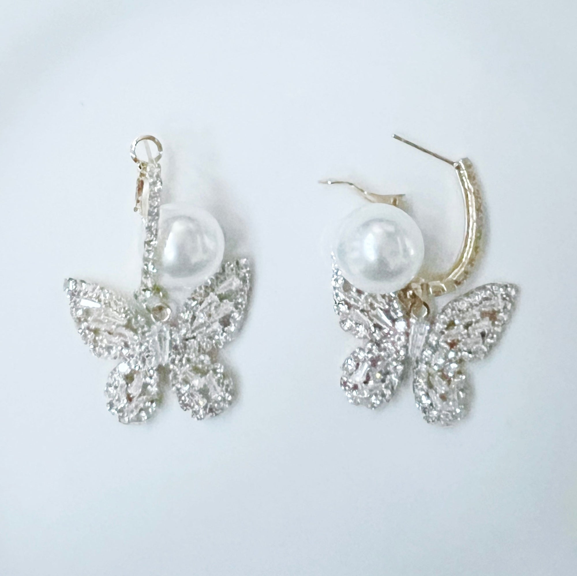 CookiBloom Earrings Butterfly Pearl Rhinestone Huggie Earrings