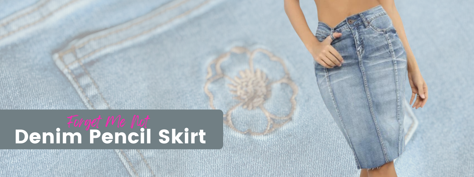 Cooki Bloom Denim Pencil Skirt