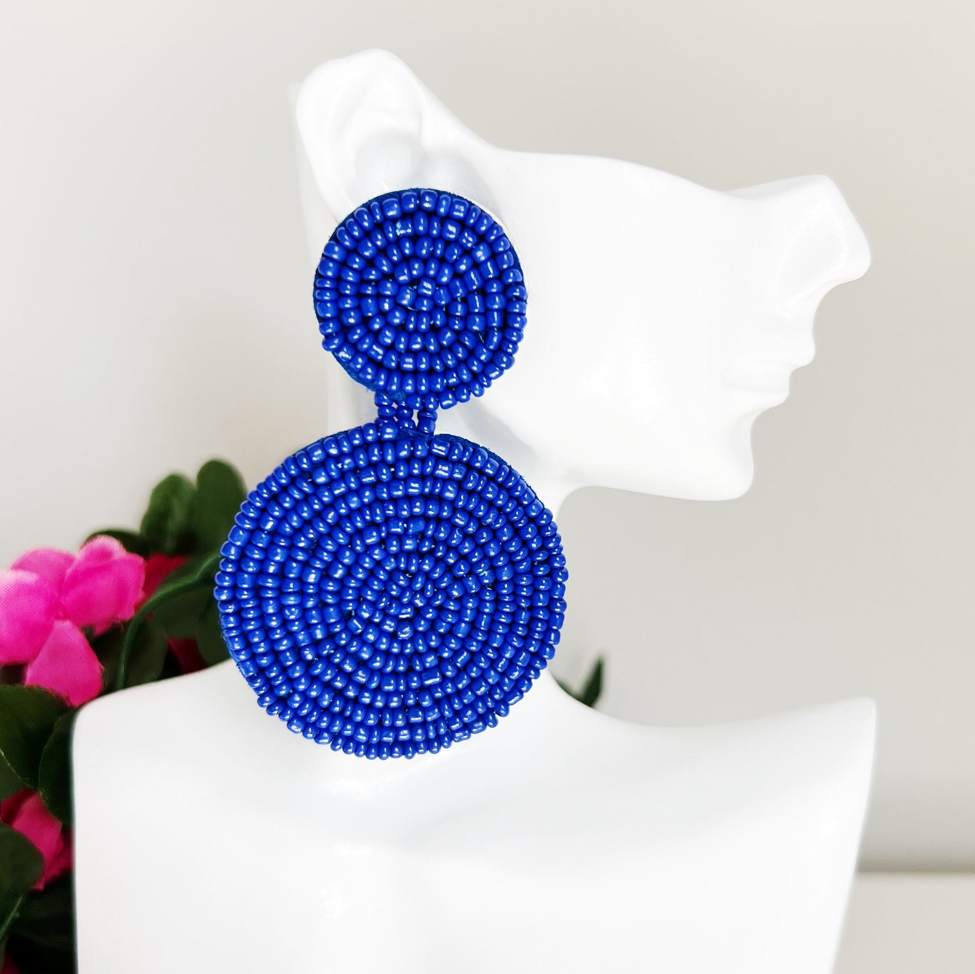 CookiBloom Jewelry Blue Round Drop Seed Bead Earrings