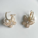 CookiBloom Earrings Butterfly Pearl Rhinestone Huggie Earrings