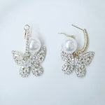 CookiBloom Earrings Butterfly Pearl Rhinestone Huggie Earrings