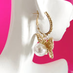 CookiBloom Earrings Butterfly Pearl Rhinestone Huggie Earrings