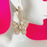 CookiBloom Earrings Butterfly Pearl Rhinestone Huggie Earrings