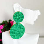 CookiBloom Jewelry Green Round Drop Seed Bead Earrings