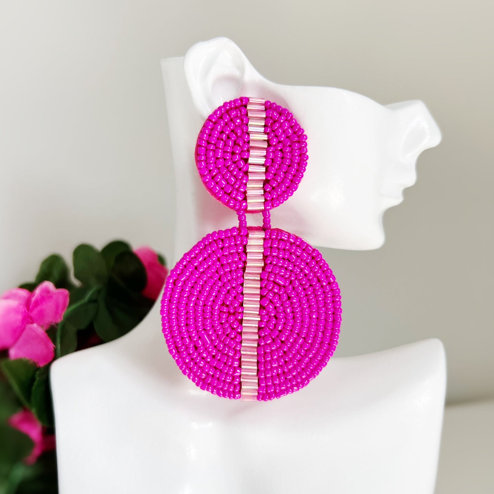 CookiBloom Jewelry Pink Round Drop Seed Bead Earrings