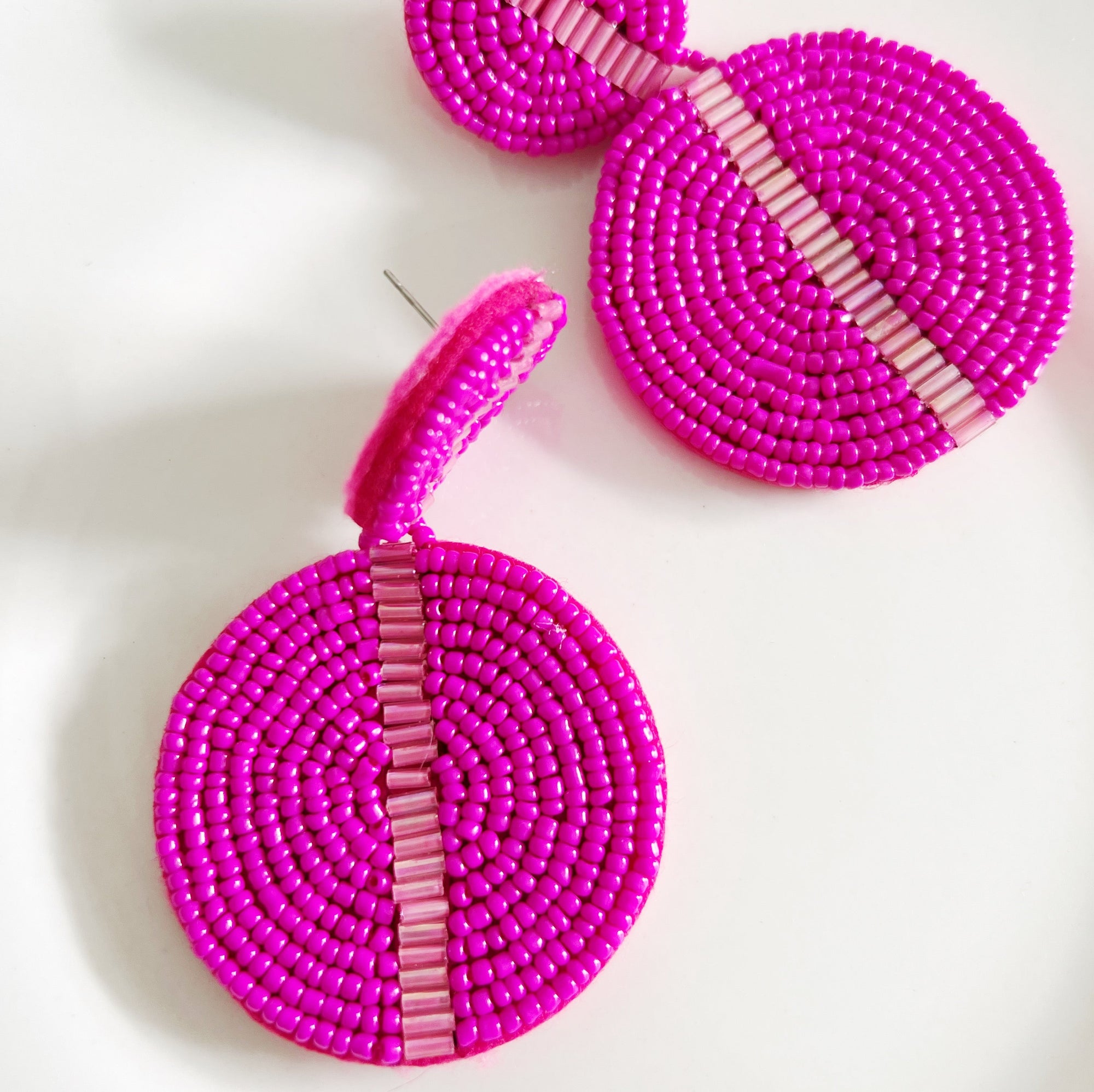 CookiBloom Jewelry Pink Round Drop Seed Bead Earrings