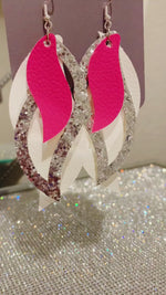 Triple Leaf Pink & White Earrings