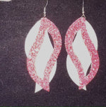 White & Pink Glitter Leaf Earrings