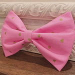 Golden Hearts Pink Hair Bow