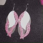 Triple Leaf Pink Glitter Gray & White Earrings