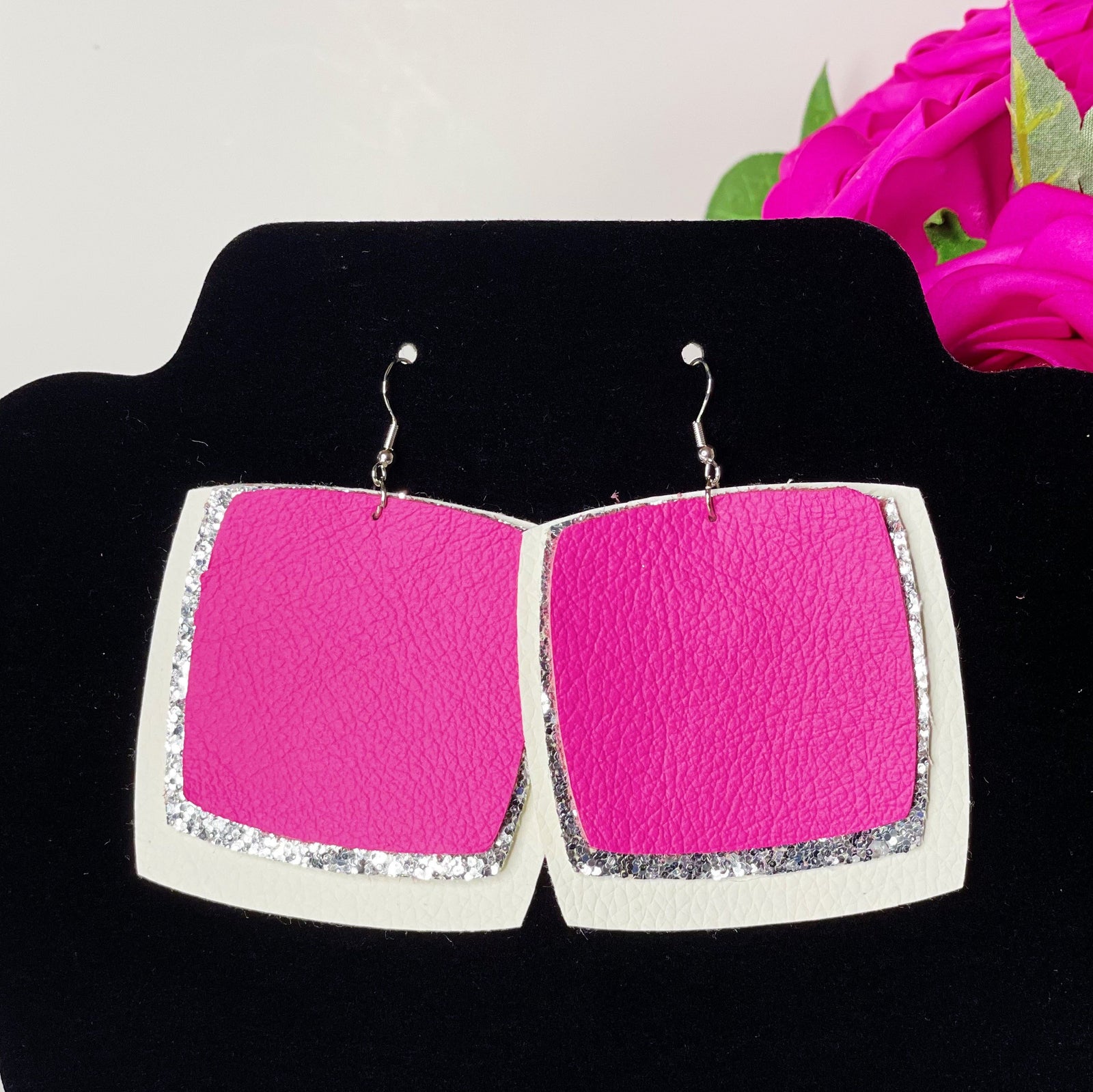 CookiBloom earrings Copy of Gray with Pink Iridescent & Silver Glitter Earrings