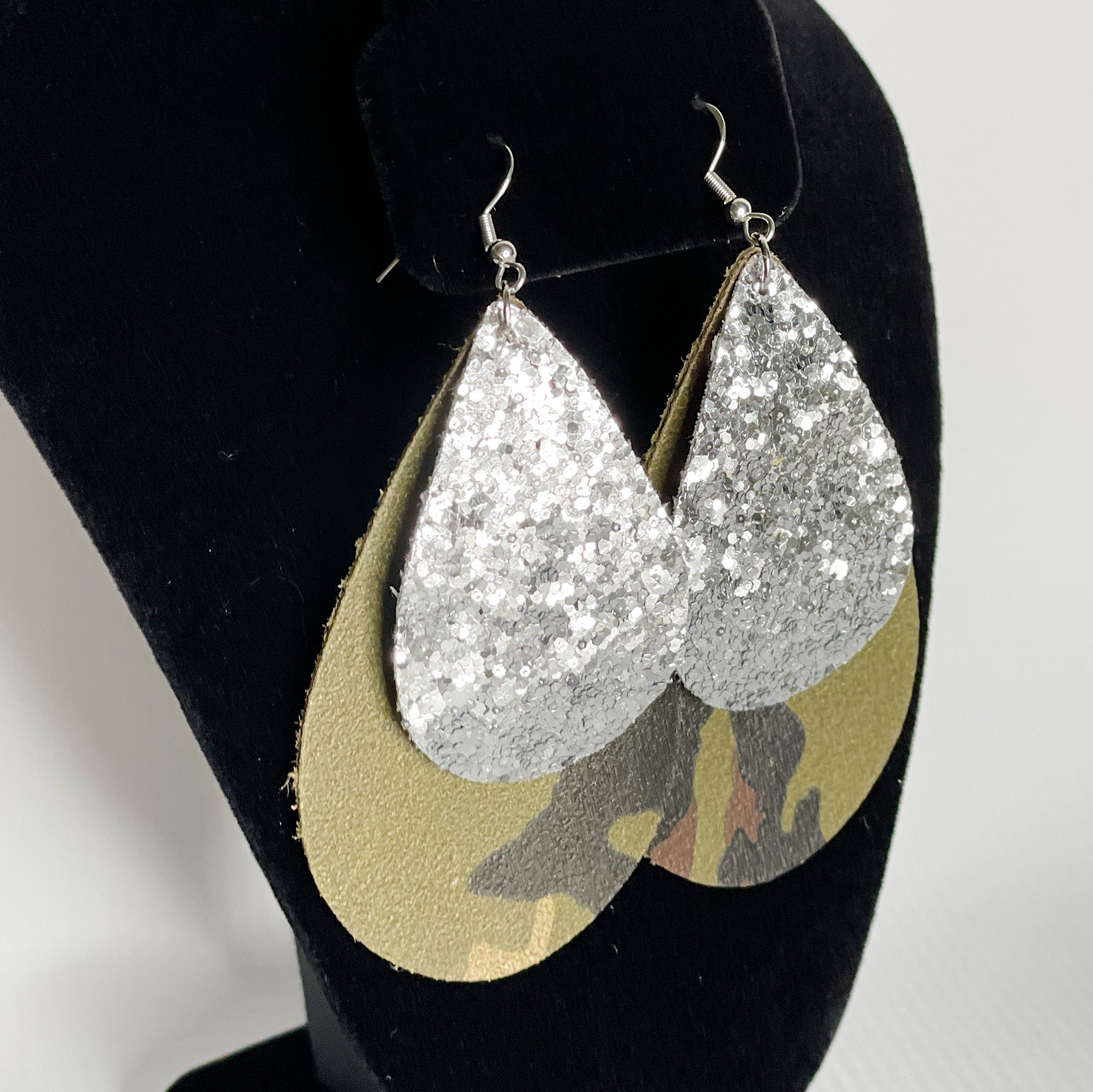 CookiBloom earrings Glitter & Camo Teardrop Earrings