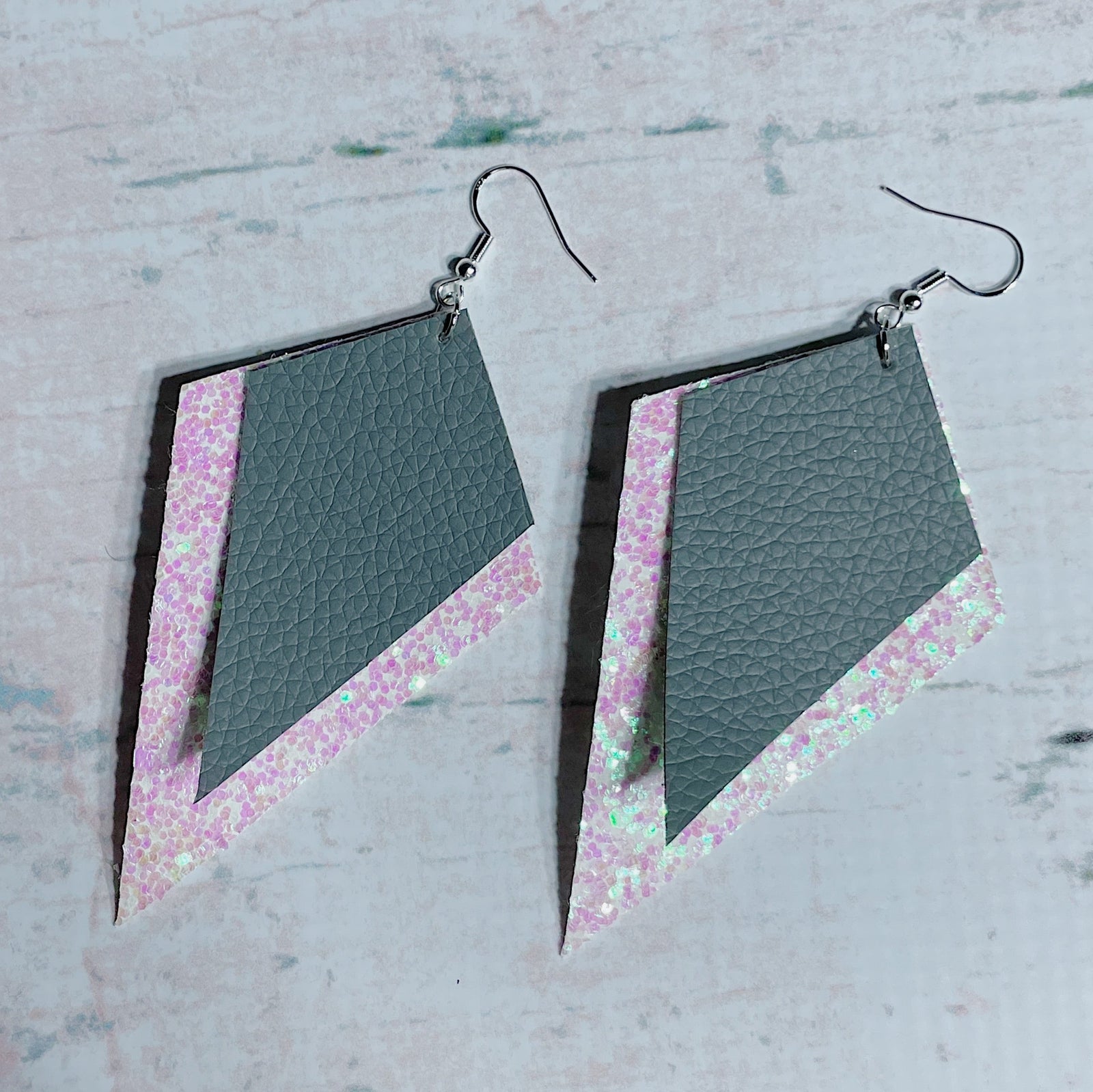 CookiBloom Earrings Gray & Iridescent Glitter Leather Earrings