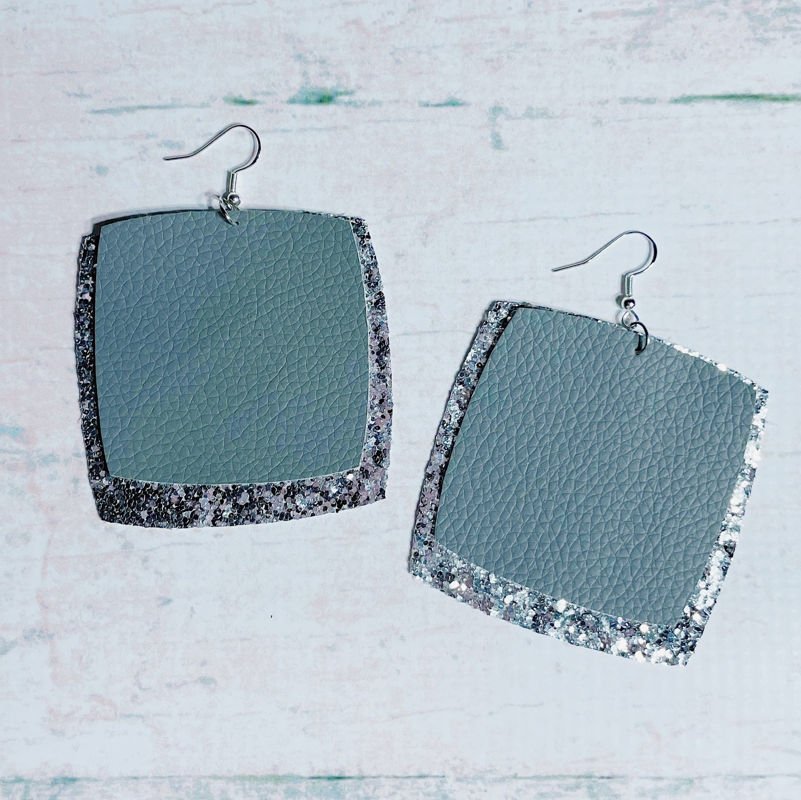 CookiBloom Earrings Gray & Silver Glitter Leather Earrings
