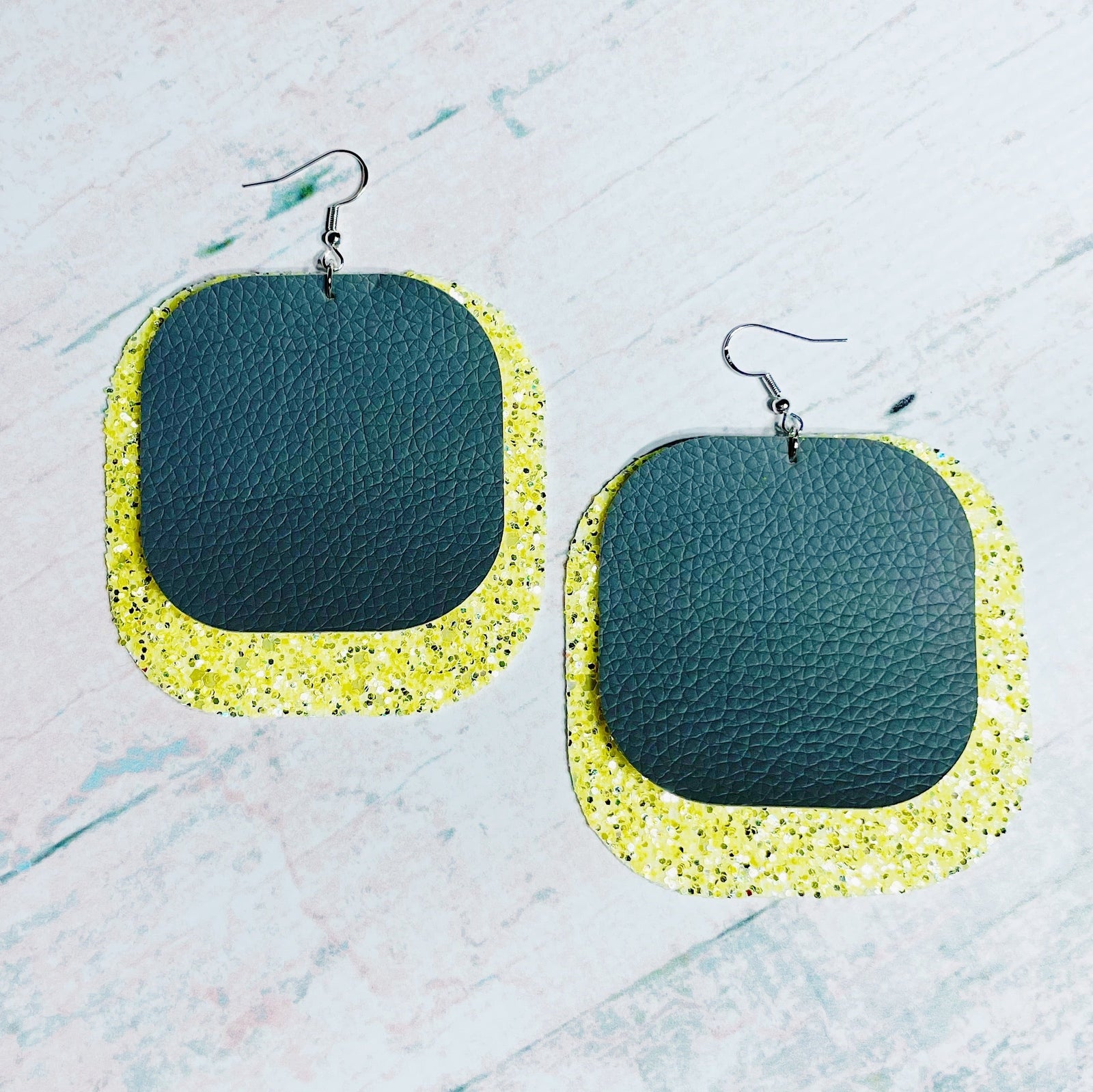 CookiBloom earrings Gray & Yellow Glitter Leather Earrings