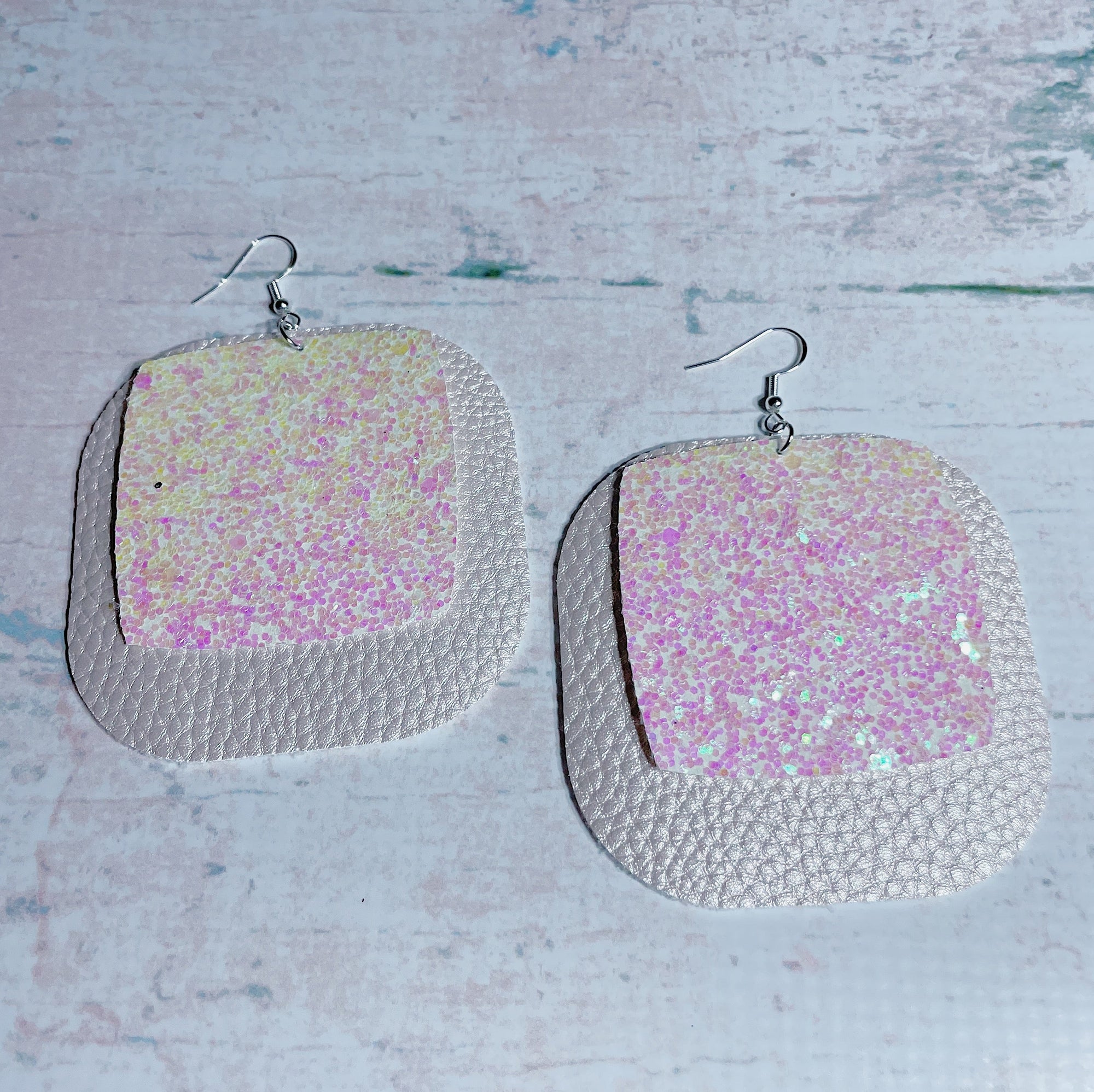 CookiBloom Earrings Iridescent Glitter & Pink Shimmer Leather Earrings