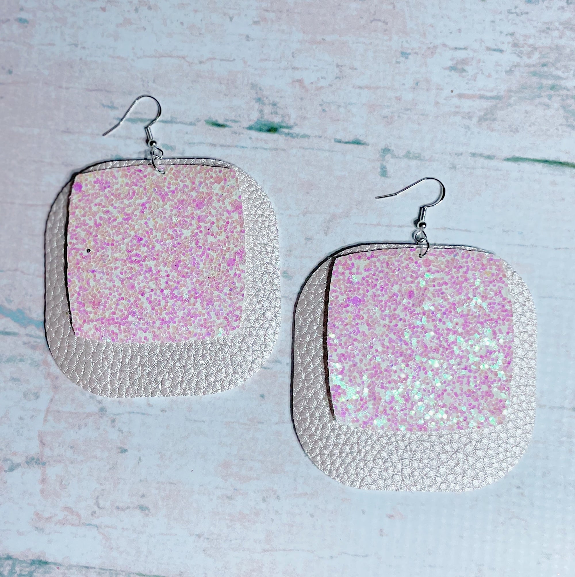 CookiBloom Earrings Iridescent Glitter & Pink Shimmer Leather Earrings