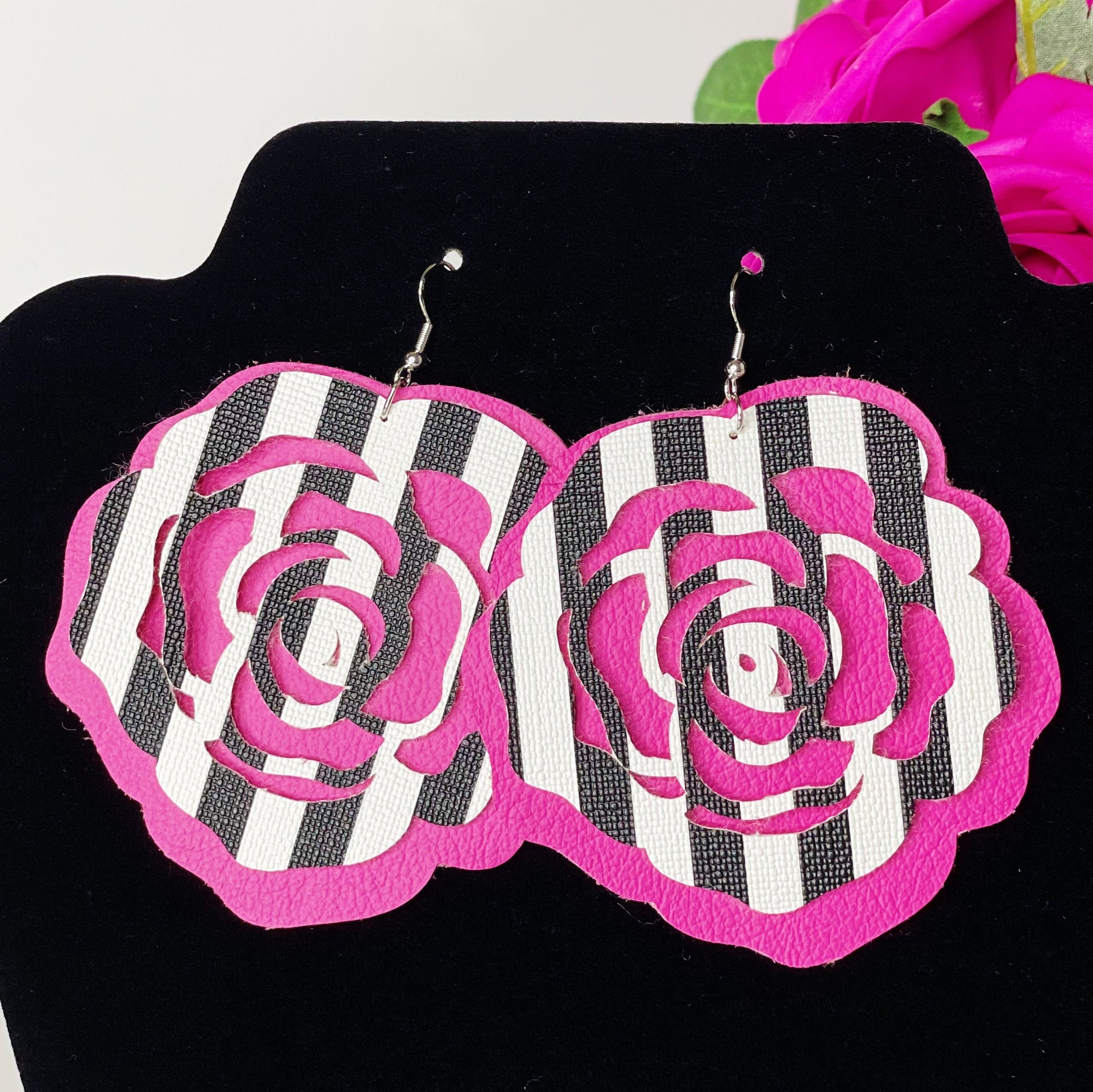 CookiBloom earrings Copy of Silver Black & White Striped Bloom Earrings