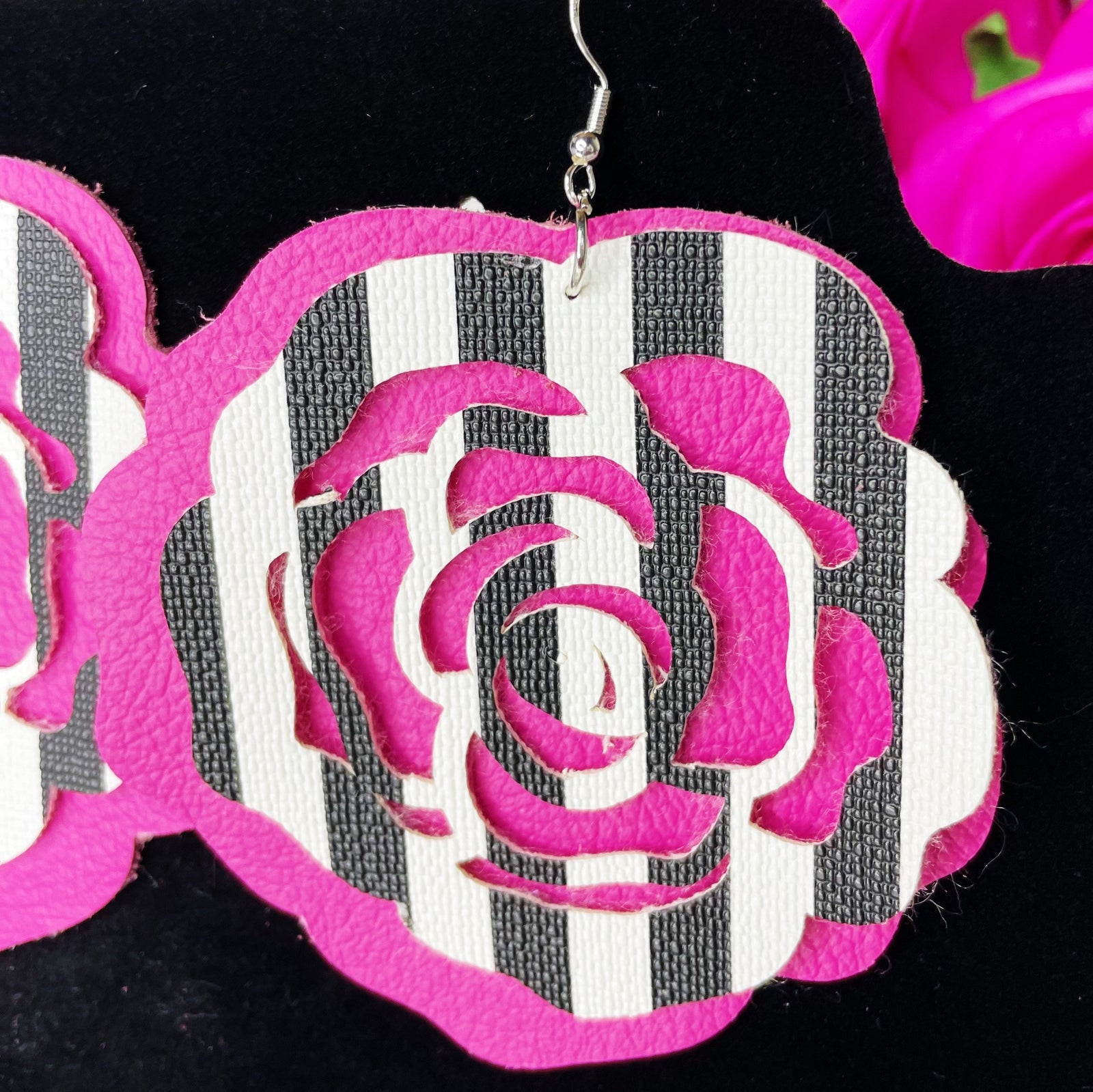 CookiBloom earrings Copy of Silver Black & White Striped Bloom Earrings