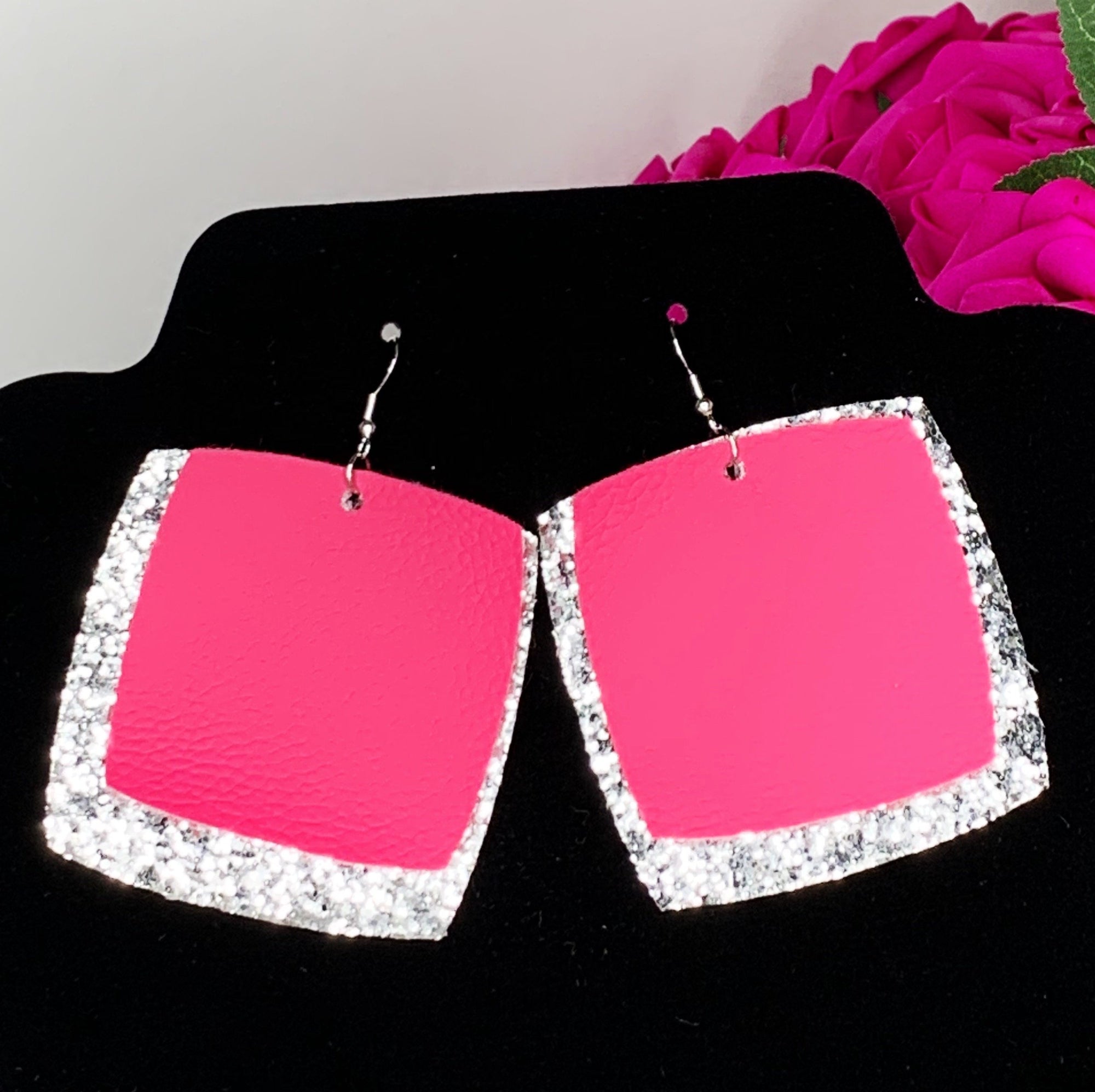 CookiBloom earrings Pink & Silver Glitter Double Block Earrings