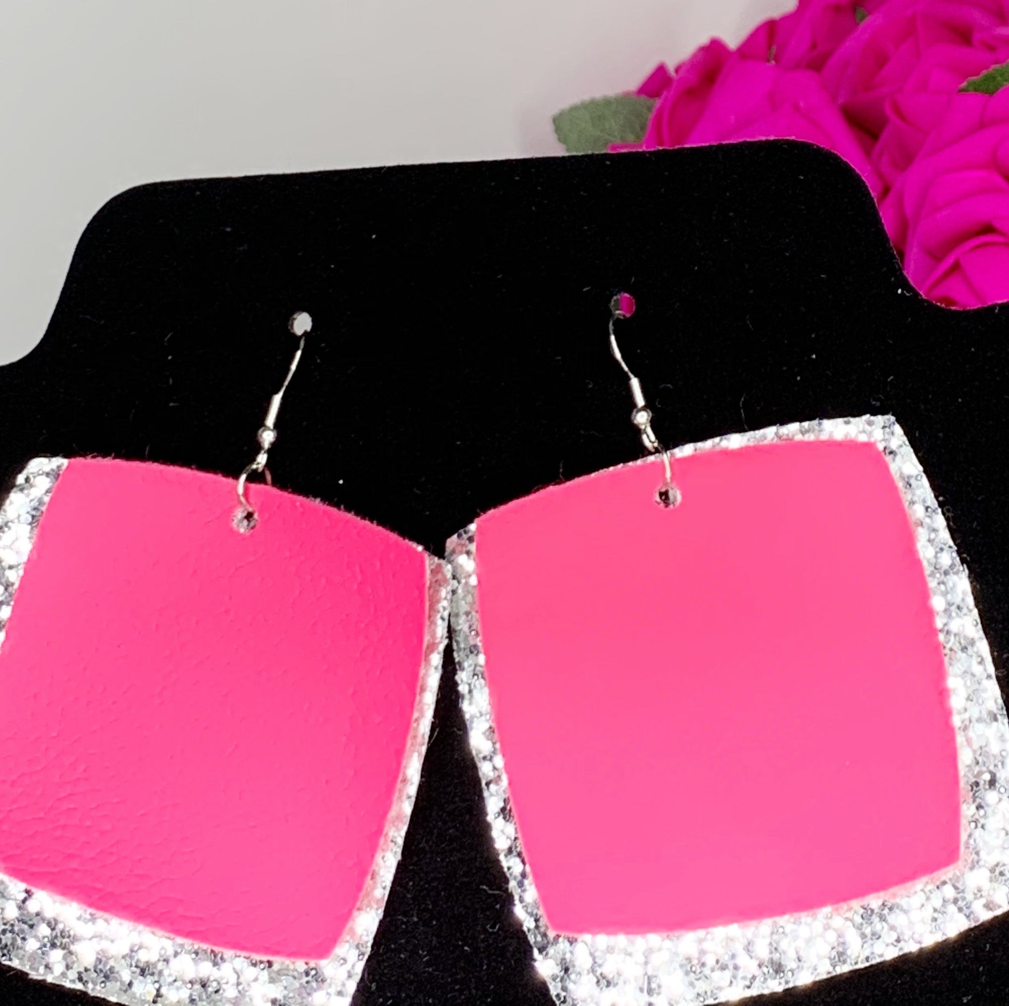 CookiBloom earrings Pink & Silver Glitter Double Block Earrings