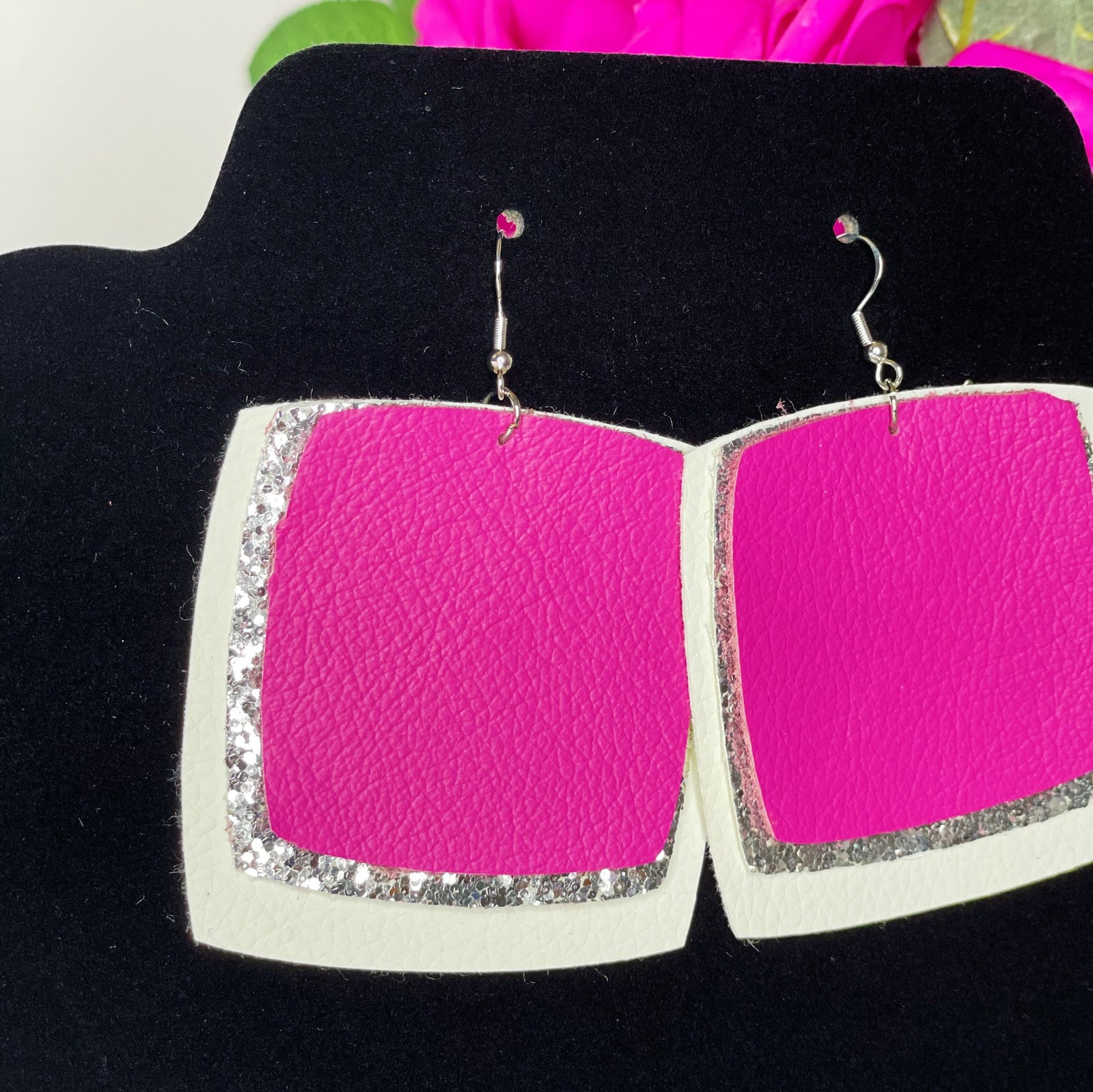 CookiBloom earrings Copy of Gray with Pink Iridescent & Silver Glitter Earrings