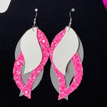 CookiBloom earrings Triple Leaf Pink Glitter Gray & White Earrings