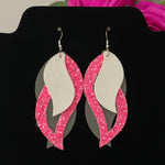 CookiBloom earrings Triple Leaf Pink Glitter Gray & White Earrings